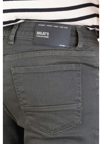 Erkek Lukas Haki Taşlamalı Slim Fit Likralı Jean Kot Pantolon Khaki 38/30