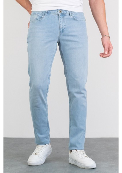 Erkek Mıchael Buz Mavi Taşlamalı Slim Fit Likralı Jean Kot Pantolon Hellblau 33/30