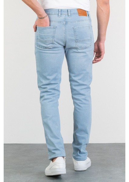 Erkek Mıchael Buz Mavi Taşlamalı Slim Fit Likralı Jean Kot Pantolon Hellblau 33/30