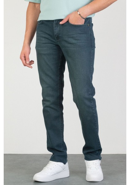 Erkek Robert Petrol Yeşili Taşlamalı Slim Fit Likralı Jean Kot Pantolon Dunkelgrün 40/32 modelleri