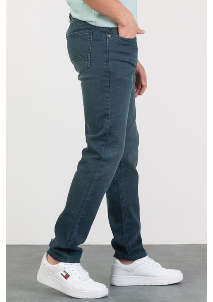 Erkek Robert Petrol Yeşili Taşlamalı Slim Fit Likralı Jean Kot Pantolon Dunkelgrün 40/32 fırsatları