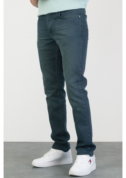 Erkek Robert Petrol Yeşili Taşlamalı Slim Fit Likralı Jean Kot Pantolon Dunkelgrün 40/32 indirimleri