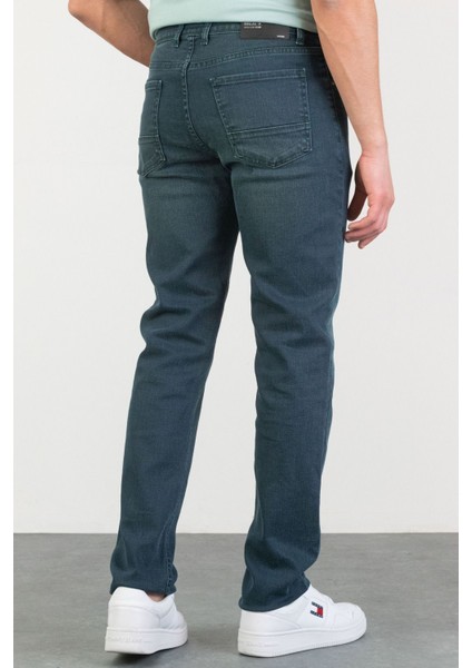 Erkek Robert Petrol Yeşili Taşlamalı Slim Fit Likralı Jean Kot Pantolon Dunkelgrün 40/32