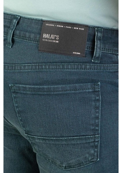 Erkek Robert Petrol Yeşili Taşlamalı Slim Fit Likralı Jean Kot Pantolon Dunkelgrün 40/32