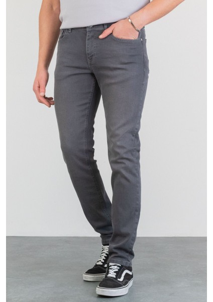 Erkek Jack Koyu Gri Taşlamalı Slim Fit Likralı Jean Kot Pantolon Dunkelgray 38/30