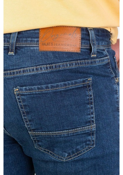 Erkek Bruce Koyu Mavi Taşlamalı Slim Fit Likralı Jean Kot Pantolon Dunkelblau 38/30