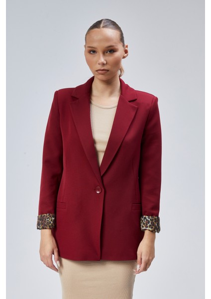 Bordo Kruvaze Yaka Kolu Katlama Detaylı Regular Vatkalı Blazer Ceket
