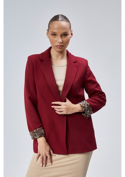 Bordo Kruvaze Yaka Kolu Katlama Detaylı Regular Vatkalı Blazer Ceket fiyatları