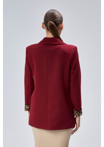 Bordo Kruvaze Yaka Kolu Katlama Detaylı Regular Vatkalı Blazer Ceket indirimleri