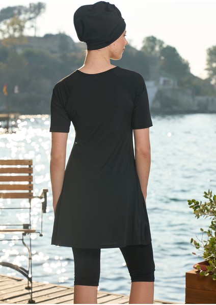 Kısa Kollu Yarı Kapalı Mayo 24823 Siyah fırsatları