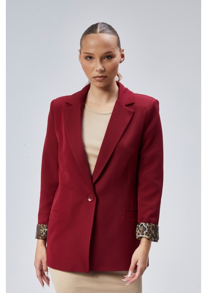 Bordo Kruvaze Yaka Kolu Katlama Detaylı Regular Vatkalı Blazer Ceket modelleri