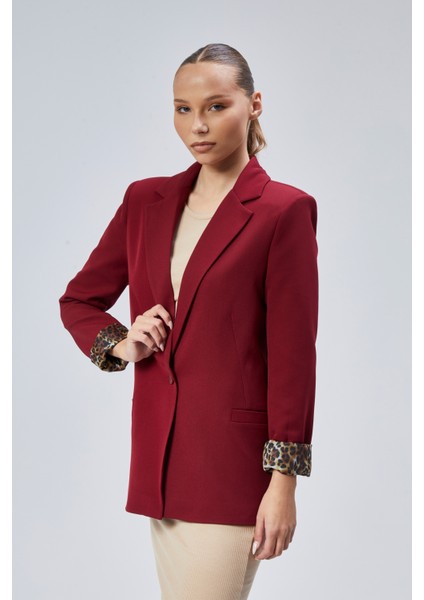Bordo Kruvaze Yaka Kolu Katlama Detaylı Regular Vatkalı Blazer Ceket fırsatları