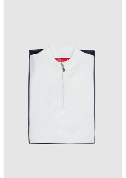 Ds Damat Slim Fit Ekru Yarım Fermuarlı Triko Kazak
