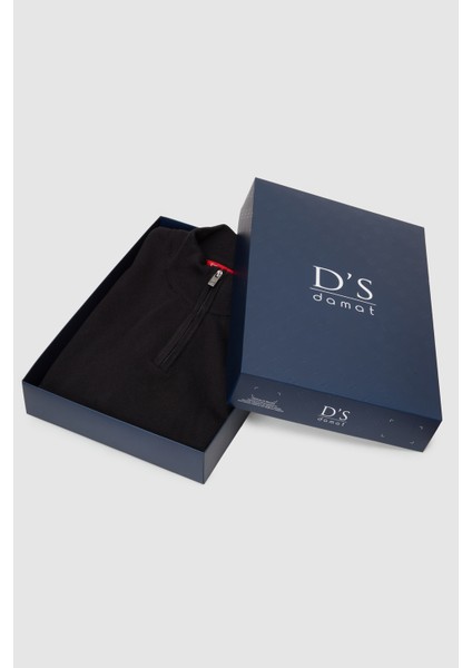 Ds Damat Slim Fit Siyah Yarım Fermuarlı Triko Kazak