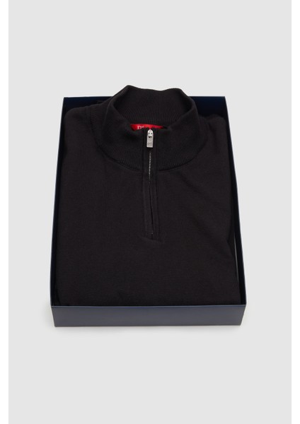 Ds Damat Slim Fit Siyah Yarım Fermuarlı Triko Kazak fiyatları
