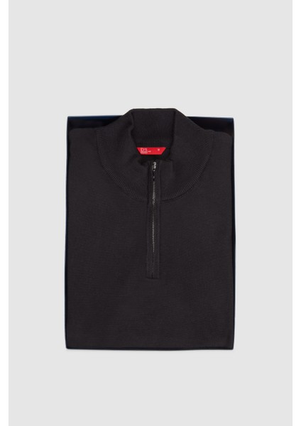 Ds Damat Slim Fit Siyah Yarım Fermuarlı Triko Kazak modelleri