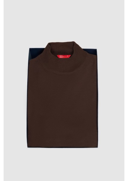 Ds Damat Regular Fit Kahverengi Pamuk Karışımlı Yarım Balıkçı Triko Kazak