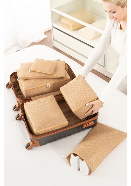 6'lı balıksırtı desenli valiz düzenleyici bavul ıçi organizer set seyehat hurcu