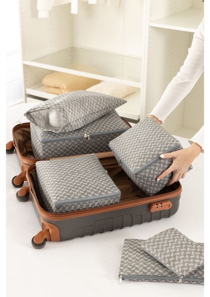 6'lı balıksırtı desenli valiz düzenleyici bavul ıçi organizer set seyehat hurcu