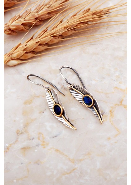 Safir Taşlı Defne Yaprağı Elişi Gümüş Küpe 7226 fiyatları