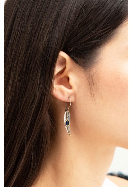 Safir Taşlı Defne Yaprağı Elişi Gümüş Küpe 7226 modelleri