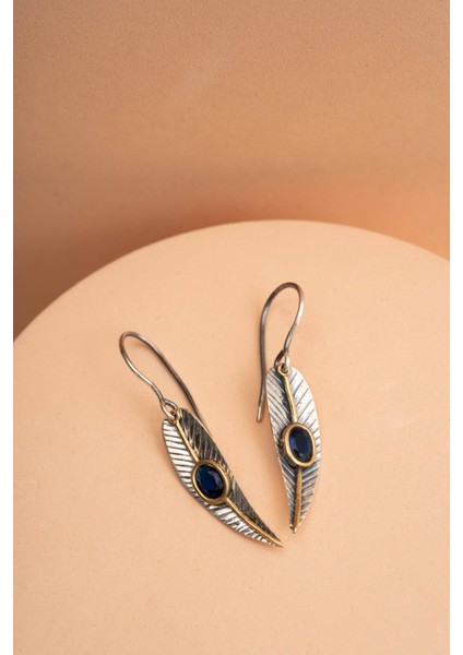 Safir Taşlı Defne Yaprağı Elişi Gümüş Küpe 7226 indirimleri