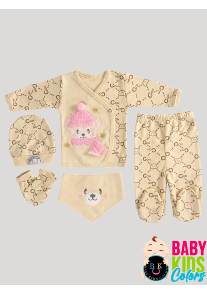 5 Parça Kutulu Sertifikalı Organik Saf Pamuklu Sevimli Hastane Çıkışı Set