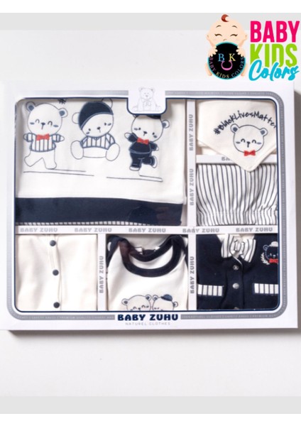 Kutulu - Erkek Yenidoğan Kıyafetleri 10'lu Hastane Çıkış Setleri Papyonlu Ayıcık Nakışlı Pamuk indirimleri