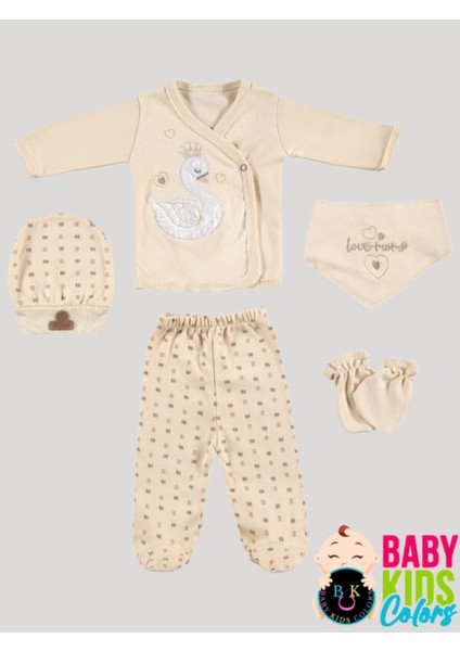 5 Parça Kutulu Sertifikalı Organik Saf Pamuklu Sevimli Hastane Çıkışı Set