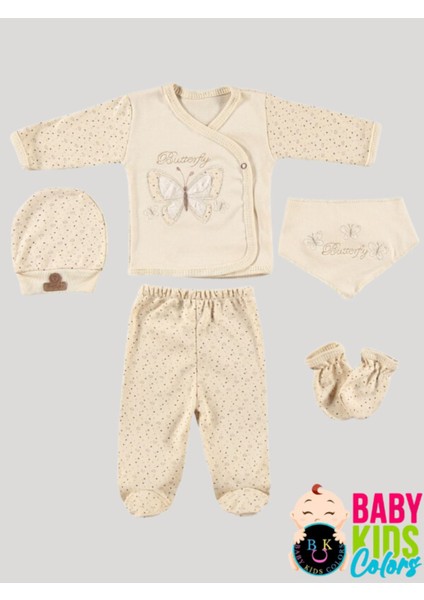 5 Parça Kutulu Sertifikalı Organik Saf Pamuklu Sevimli Hastane Çıkışı Set