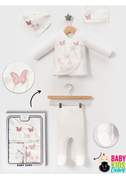 Lüks Kelebek Yeni Doğan Hastane Çıkış 5'li Zıbın Seti (Kutulu)