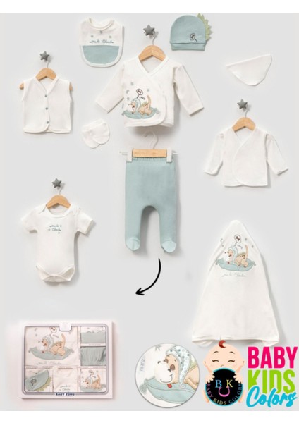 Kutulu - Erkek Yenidoğan Kıyafetleri 10'lu Hastane Çıkış Setleri Sevimli Köpek Nakışlı Pamuk