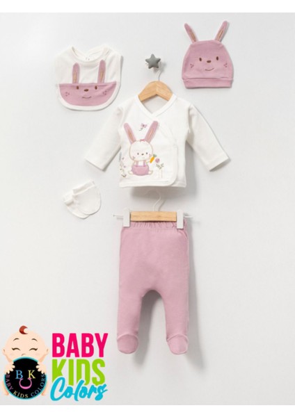 Kutulu-Tavşan Yenidoğan Kıyafetleri 5'li Hastane Çıkış Setleri Nakışlı %100 Pamuk Zıbın Set