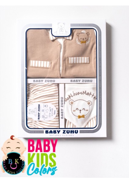 Kutulu - Erkek Yenidoğan Kıyafetleri 5'li Hastane Çıkış Setleri Papyonlu Ayıcık Nakışlı Pamuk fiyatları