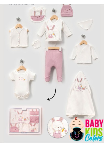 Kutulu-Tavşan Yenidoğan Kıyafetleri 10'lu Hastane Çıkış Setleri Nakışlı %100 Pamuk Zıbın Set