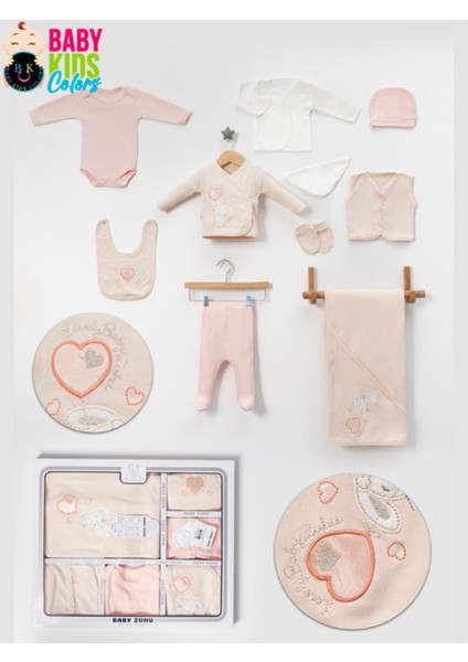 Lüks Tavşan Nakışlı Yeni Doğan Hastane Çıkış 10'lu Zıbın Seti (Kutulu)