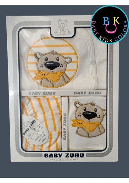 Florlu Ayı Nakışlı Organik Yeni Doğan Hastane Çıkış Zıbın Seti