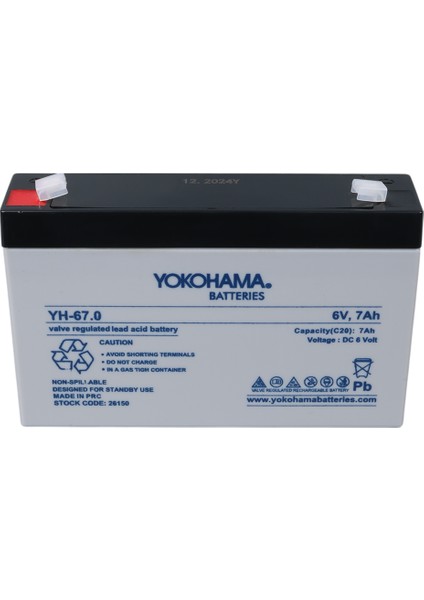 Yh-67.0 6 Volt - 7 Amper Kuru Akü (150 x 30 x 94 Mm)