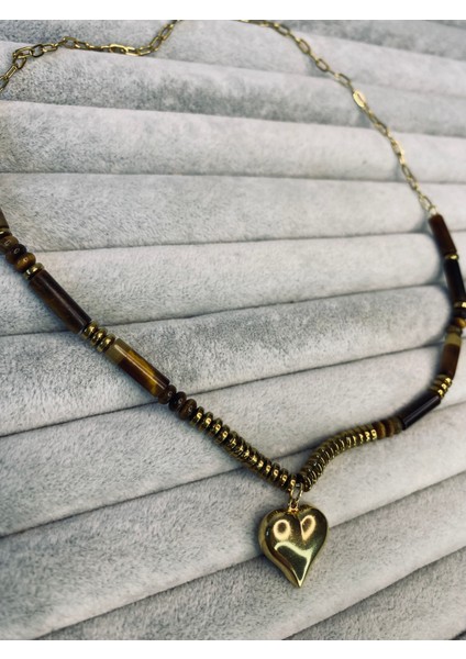 Kalp Detaylı Kahverengi Çelik Kolye fiyatları