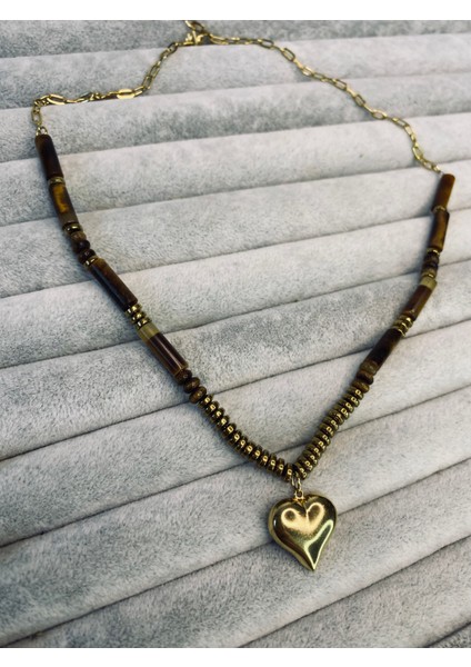 Kalp Detaylı Kahverengi Çelik Kolye fırsatları