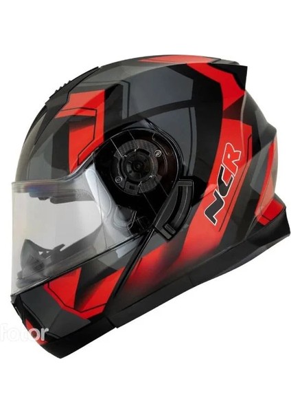 Kask Çene Açılır Visorlü 162 Ece Belgeli -Parlak Kırmızı Grafik