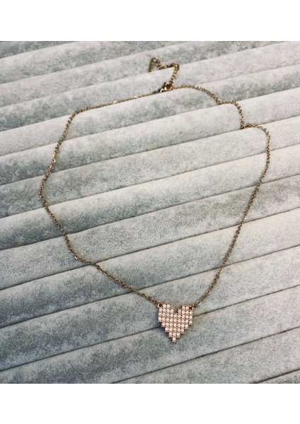 Çelik Pixel Kalp Kolye Rose Gold fiyatları