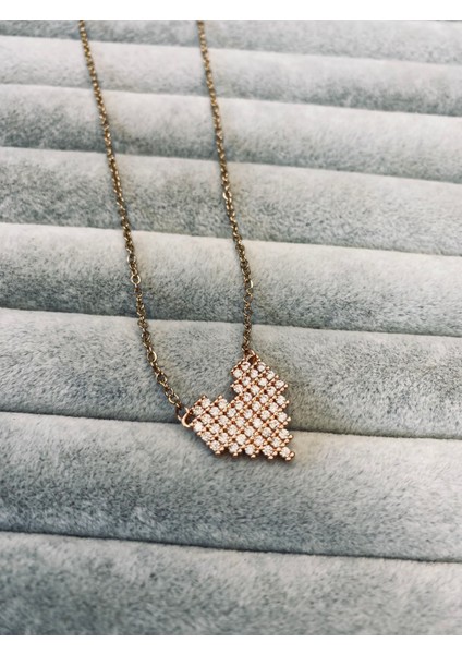 Çelik Pixel Kalp Kolye Rose Gold modelleri