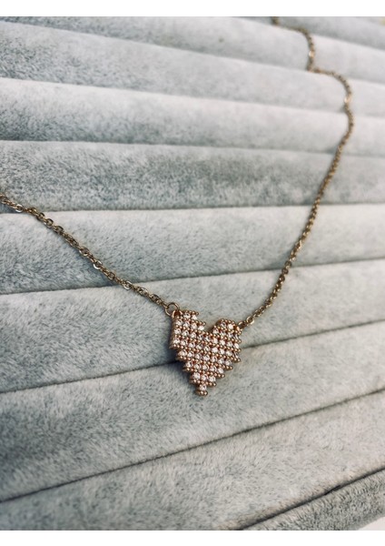 Çelik Pixel Kalp Kolye Rose Gold fırsatları
