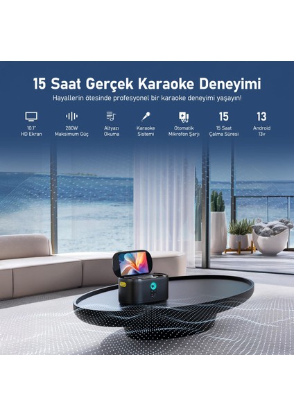 Partybox Shell S2 140W Karaoke Bluetooth Hoparlör Seti, 8" Dahili Tablet, 2 Kablosuz Mikrofon, RGB Işıklı Taşınabilir Ses Bombası, Siyah fiyatları