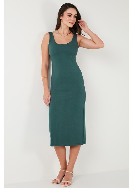 Slim Fit Kalın Askılı Midi Elbise Bayan Elbise 5866154