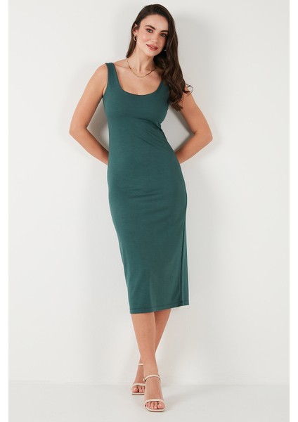 Slim Fit Kalın Askılı Midi Elbise Bayan Elbise 5866154