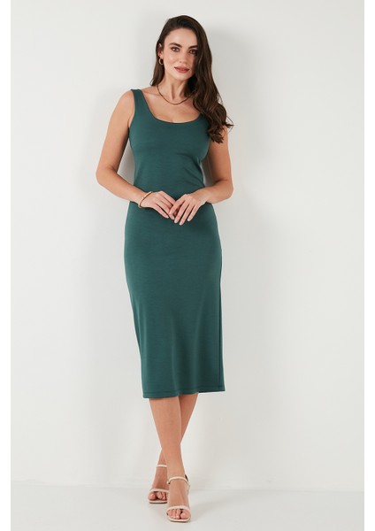 Slim Fit Kalın Askılı Midi Elbise Bayan Elbise 5866154
