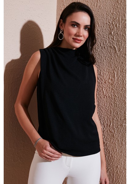 Slim Fit Dik Yaka Omuz Büzgülü Bluz Bayan Bluz 6527836