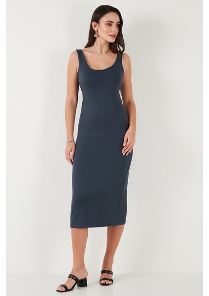 Slim Fit Kalın Askılı Midi Elbise Bayan Elbise 5866154